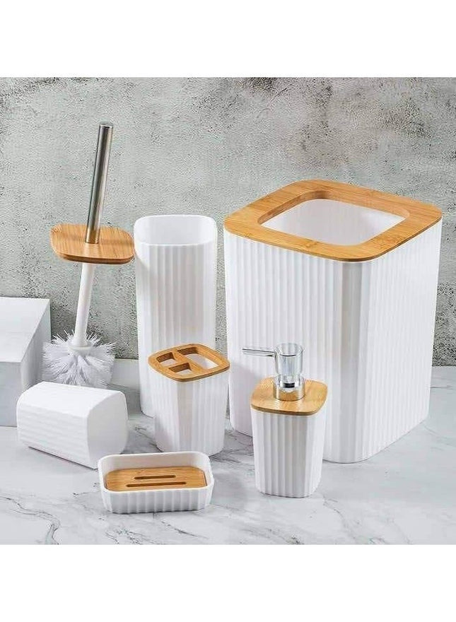Homita 6-Piece Bamboo Bathroom Accessory Set with Dispenser & Toilet Brush - SABER Center