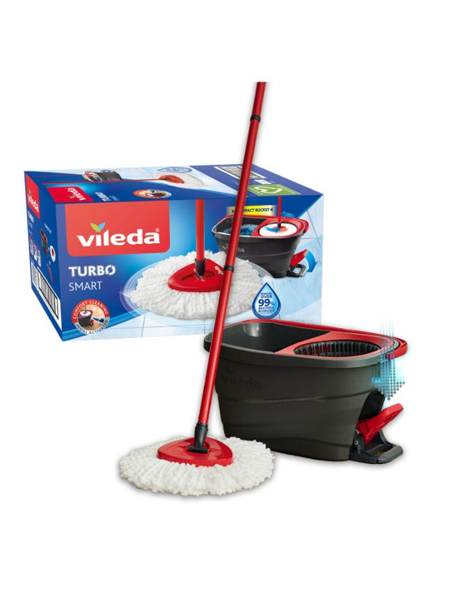 Vileda Turbo Smart Spin Microfiber Mop & Bucket Set, Gray/Red - SABER Center