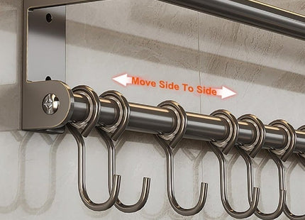 Stainless Steel Wall-Mounted Kitchen Organizer with Hooks, Silver - SABER Center
