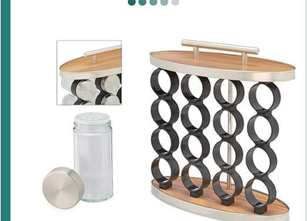 16-Piece Spice Jar Set with Rotating Stand, Glass with Steel Lids - SABER Center