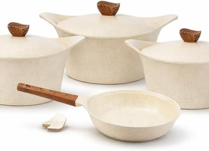 Glory Premium Non-Stick Granite Cookware Set, 9 Pieces, Beige - SABER Center