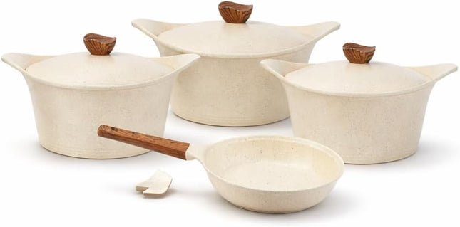 Glory Premium Non-Stick Granite Cookware Set, 9 Pieces, Beige - SABER Center