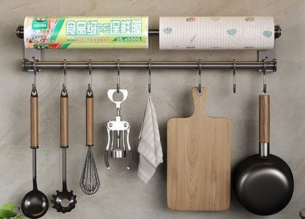 Stainless Steel Wall-Mounted Kitchen Organizer with Hooks, Silver - SABER Center