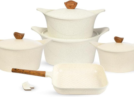 Glory Premium Non-Stick Granite Cookware Set, 11 Pieces, Beige - SABER Center