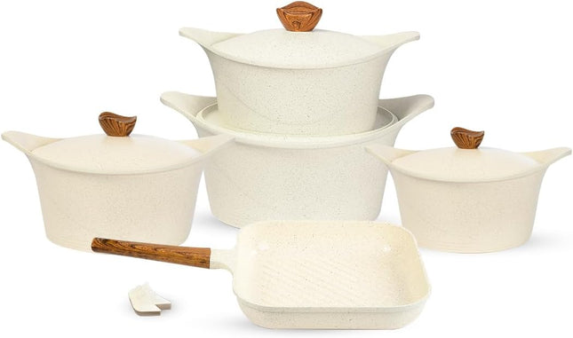 Glory Premium Non-Stick Granite Cookware Set, 11 Pieces, Beige - SABER Center