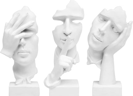 3-Piece Thinker Statue Set, See/Hear/Speak-No-Evil Resin Figurines, Black - SABER Center