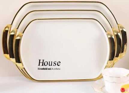 Melamine Serving Tray Set of 3, Gold Oval - SABER Center
