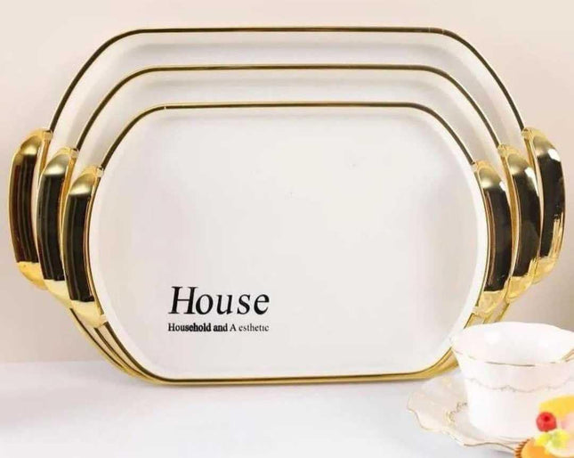 Melamine Serving Tray Set of 3, Gold Oval - SABER Center