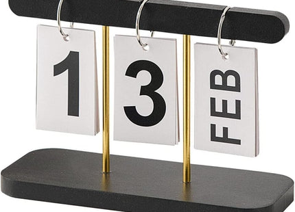 Wooden Perpetual Flip Desk Calendar, Reusable Office Decor, Black - SABER Center