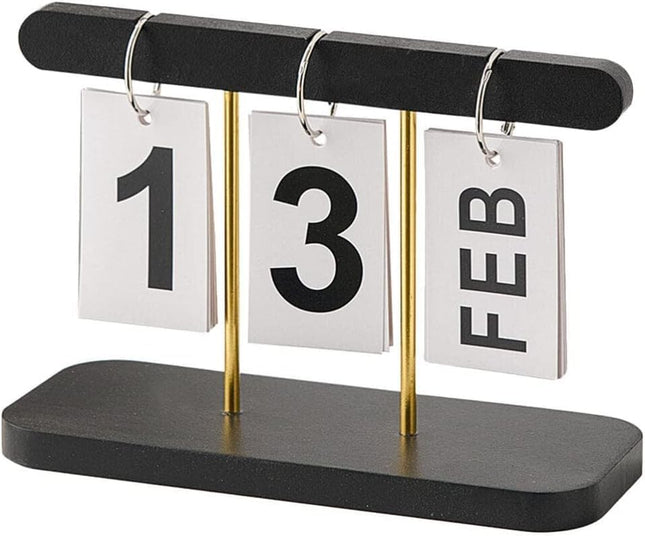 Wooden Perpetual Flip Desk Calendar, Reusable Office Decor, Black - SABER Center