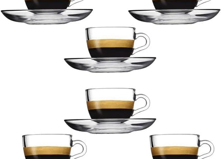 Pasabahce Basic Espresso & Coffee Cup Set, 12-Piece (6 Cups 85ml + 6 Saucers) - SABER Center