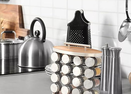 16-Piece Spice Jar Set with Rotating Stand, Glass with Steel Lids - SABER Center