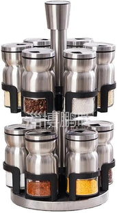Stainless Steel Revolving Spice Rack with 16 Jars, 360° Rotating - SABER Center