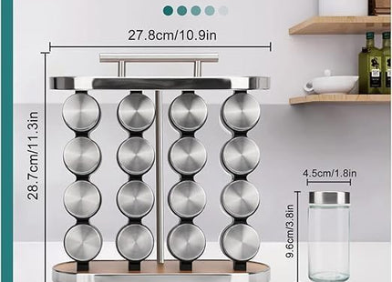 16-Piece Spice Jar Set with Rotating Stand, Glass with Steel Lids - SABER Center