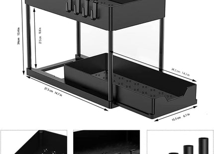 ZeJlo Under-Sink Sliding Drawer Organizer, 2-Pack with Hooks - SABER Center