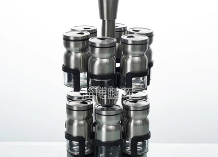 Stainless Steel Revolving Spice Rack with 16 Jars, 360° Rotating - SABER Center