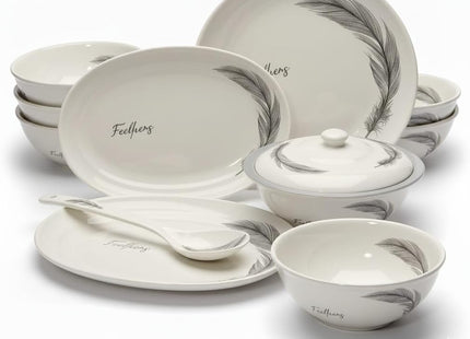 Melamine Plates & Bowls Set, 38-Piece, Gray & White, Microwave Safe - SABER Center