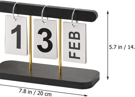 Wooden Perpetual Flip Desk Calendar, Reusable Office Decor, Black - SABER Center