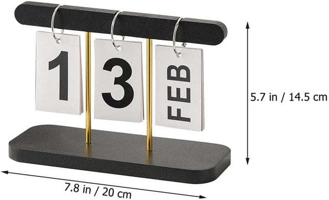 Wooden Perpetual Flip Desk Calendar, Reusable Office Decor, Black - SABER Center
