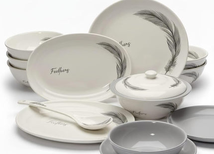 Melamine Plates & Bowls Set, 38-Piece, Gray & White, Microwave Safe - SABER Center