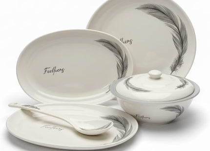 Melamine Plates & Bowls Set, 38-Piece, Gray & White, Microwave Safe - SABER Center