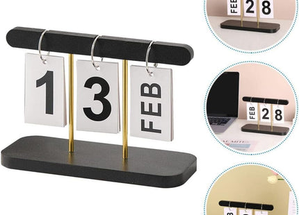 Wooden Perpetual Flip Desk Calendar, Reusable Office Decor, Black - SABER Center