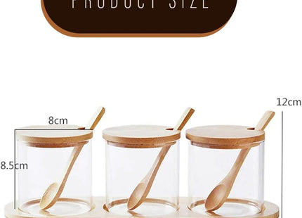 Glass Spice Jar Set of 3, 320ml – Bamboo Lids, Spoons & Base - SABER Center
