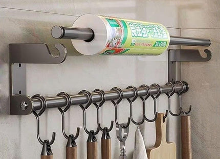 Stainless Steel Wall-Mounted Kitchen Organizer with Hooks, Silver - SABER Center