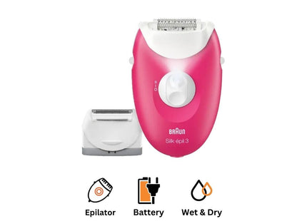 Braun Silk-Epil 3 Epilator Wet & Dry Pink - Se 3032 - SABER Center