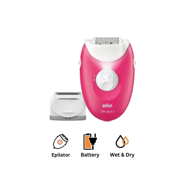 Braun Silk-Epil 3 Epilator Wet & Dry Pink - Se 3032 - SABER Center