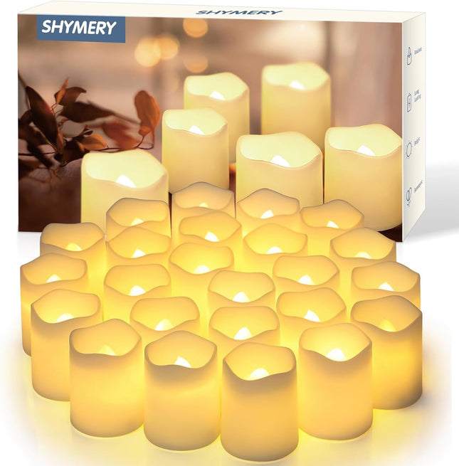 SHYMERY Flameless LED Tea Light Candles, 24-Pack, Warm White - SABER Center