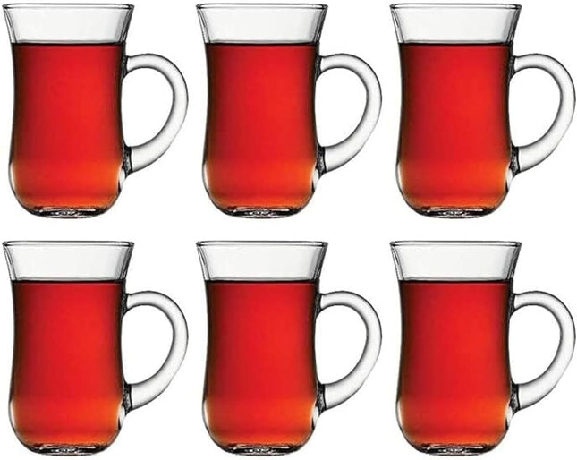 Pasabahce Keyif Turkish Tea Set, 6 Cups with Handles, 140ml - SABER Center