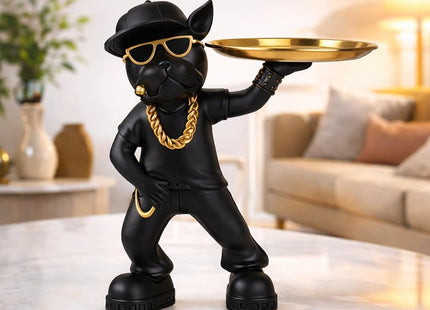 Bulldog Tray Statue with Candy Dish & Key Holder Bowl, Resin - SABER Center