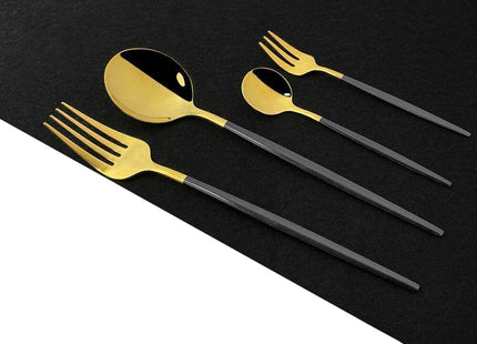 24-Piece Stainless Steel Cutlery Set, Black & Gold - SABER Center