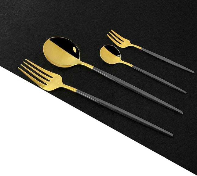 24-Piece Stainless Steel Cutlery Set, Black & Gold - SABER Center