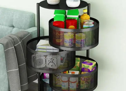 4-Tier Rotating Fruit & Vegetable Kitchen Organizer with Wheels, Black - SABER Center