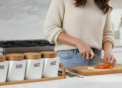 Ceramic Canister Set of 4 with Bamboo Lids, Airtight Kitchen Storage - SABER Center