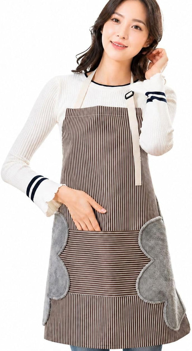 Striped Kitchen Apron, Waterproof, Front Pocket & Side Towels, 70x72cm - SABER Center