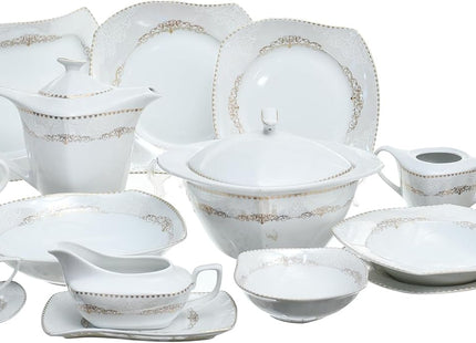Flora 74-Piece Porcelain Dinnerware Set, Full Decal - SABER Center
