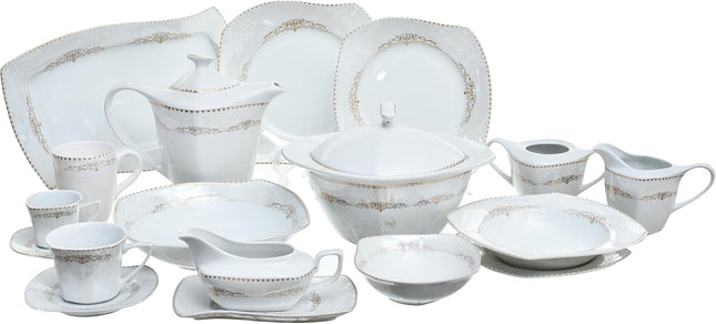 Flora 74-Piece Porcelain Dinnerware Set, Full Decal - SABER Center