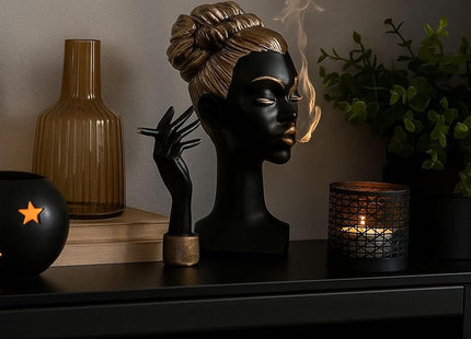 Elegant Lady Incense Burner Sculpture, White/Gold - SABER Center