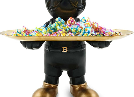 Huhote Bulldog Tray Statue with Candy Dish & Key Holder, Resin, Black - SABER Center