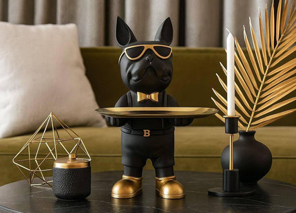 Bulldog Tray Statue with Candy Dish & Key Holder Bowl, Resin - SABER Center