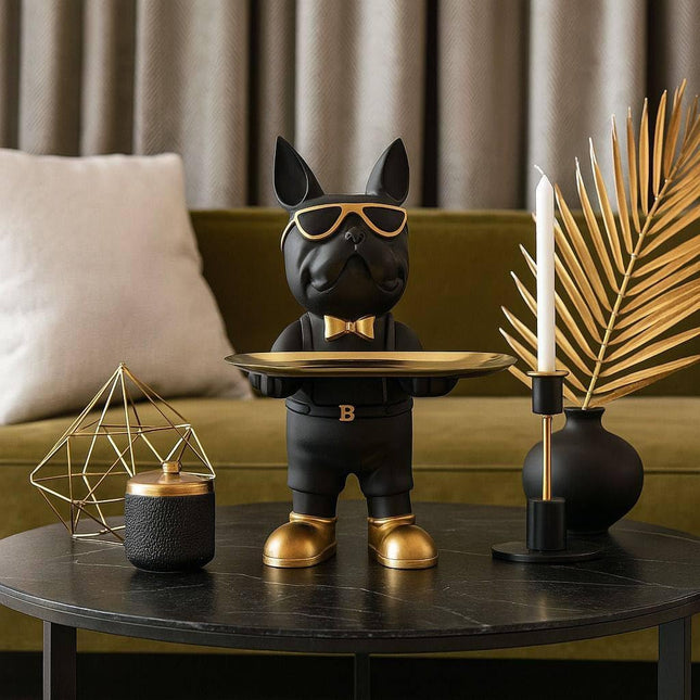 Bulldog Tray Statue with Candy Dish & Key Holder Bowl, Resin - SABER Center