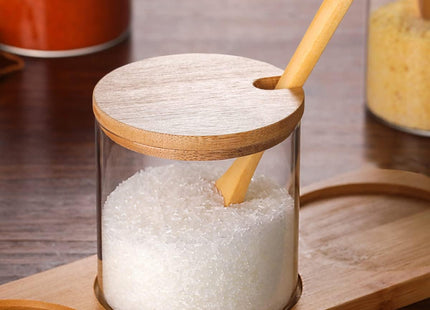 Glass Spice Jar Set of 3, 320ml – Bamboo Lids, Spoons & Base - SABER Center