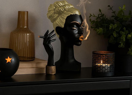 Elegant Lady Incense Burner Sculpture, White/Gold - SABER Center