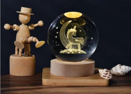Desidiya 3D Cloud & Rain Crystal Ball Night Lamp, Wooden Base, Warm White - SABER Center
