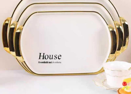 Melamine Serving Tray Set of 3, Gold Oval - SABER Center