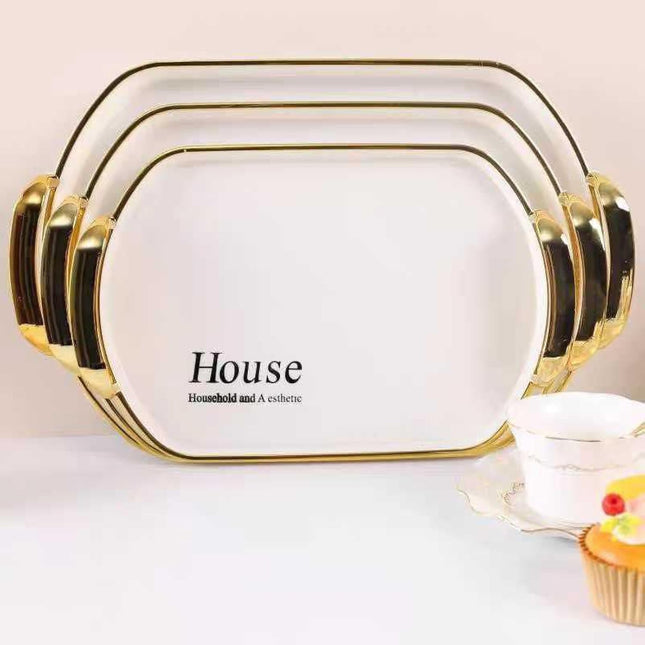 Melamine Serving Tray Set of 3, Gold Oval - SABER Center