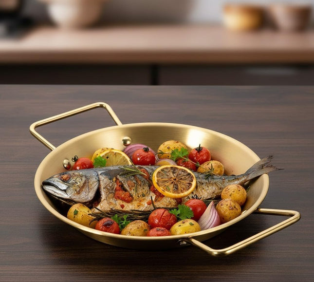Gold Stainless Steel Serving Cookware with Handles, 20cm - SABER Center